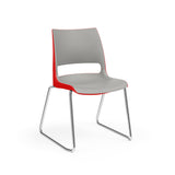 KI Doni Sled Base Chair | Arms or Armless | 2 Tone Shell Color Guest Chair, Cafe Chair, Stack Chair, Classroom Chairs KI Frame Color Chrome Shell Color Warm Grey Shell Color Poppy Red