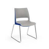 KI Doni Sled Base Chair | Arms or Armless | 2 Tone Shell Color Guest Chair, Cafe Chair, Stack Chair, Classroom Chairs KI Frame Color Chrome Shell Color Warm Grey Shell Color Ultra Blue