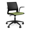 Lumin Light Task Chair with Fixed Arms Office Chair, Conference Chair, Computer Chair, Teacher Chair, Meeting Chair SitOnIt Black Plastic Vinyl Color Moss 