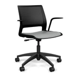 Lumin Light Task Chair with Fixed Arms Office Chair, Conference Chair, Computer Chair, Teacher Chair, Meeting Chair SitOnIt Black Plastic Vinyl Color Platinum 