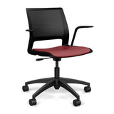 Lumin Light Task Chair with Fixed Arms Office Chair, Conference Chair, Computer Chair, Teacher Chair, Meeting Chair SitOnIt Black Plastic Vinyl Color Ruby 