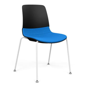 Mika Four Leg Upholstered Black Plastic Shell Chair Guest Chair, Cafe Chair, Stack Chair SitOnIt Frame Color White Fabric Color Electric Blue 