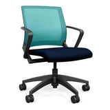 Movi Light Task Chair - Black Frame Office Chair, Conference Chair, Computer Chair, Teacher Chair, Meeting Chair SitOnIt Fabric Color Navy Mesh Color Aqua 
