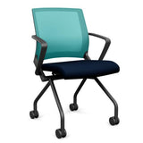 Movi Nester Chair - Black Frame Nesting Chairs SitOnIt Fabric Color Navy Mesh Color Aqua 