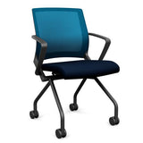 Movi Nester Chair - Black Frame Nesting Chairs SitOnIt Fabric Color Navy Mesh Color Electric Blue 