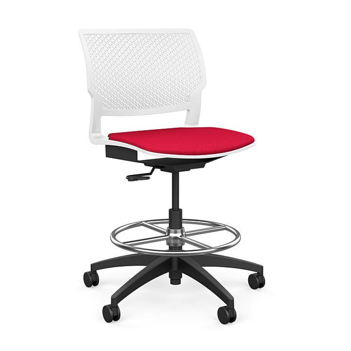 Orbix Task Stool Upholstered Seat Stools SitOnIt Plastic Color Arctic Fabric Color Fire 