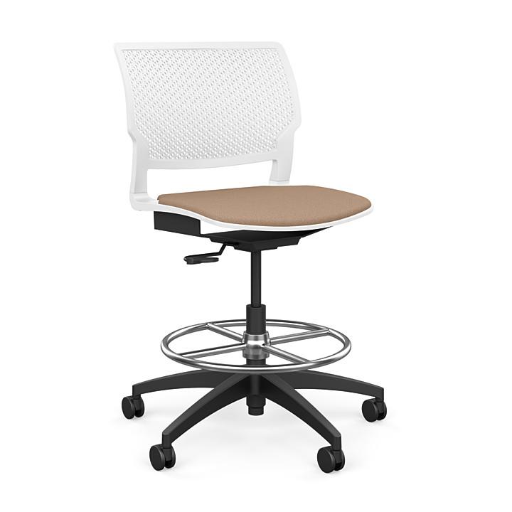 Orbix Task Stool Upholstered Seat Stools SitOnIt Plastic Color Arctic Fabric Color Nutmeg 