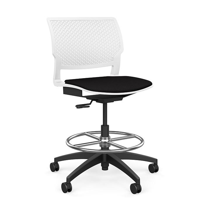Orbix Task Stool Upholstered Seat Stools SitOnIt Plastic Color Arctic Fabric Color Peppercorn 