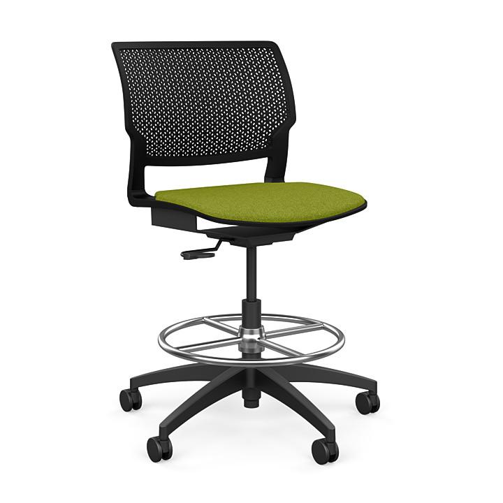 Orbix Task Stool Upholstered Seat Stools SitOnIt Plastic Color Black Fabric Color Apple 