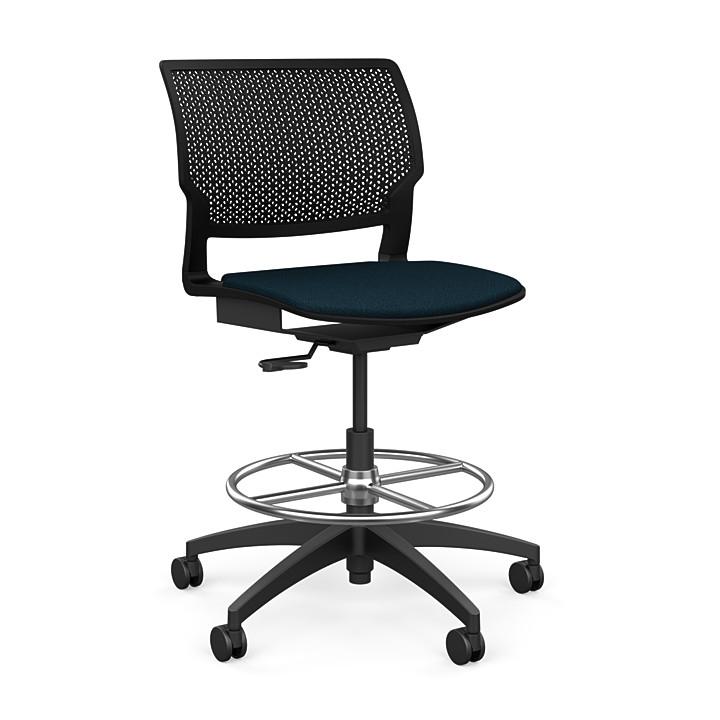 Orbix Task Stool Upholstered Seat Stools SitOnIt Plastic Color Black Fabric Color Navy 
