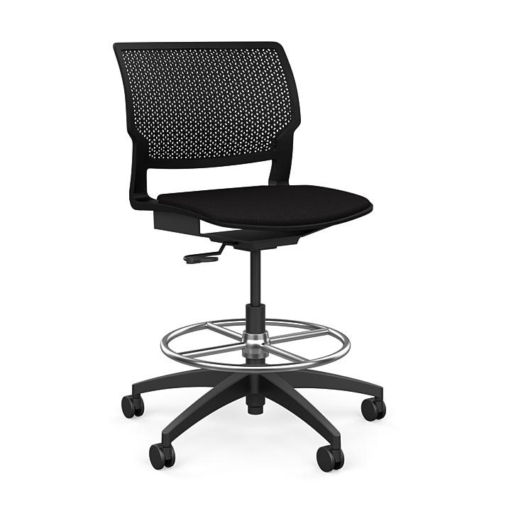Orbix Task Stool Upholstered Seat Stools SitOnIt Plastic Color Black Fabric Color Peppercorn 