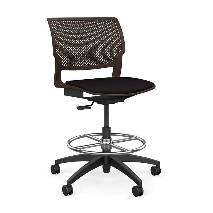 Orbix Task Stool Upholstered Seat Stools SitOnIt Plastic Color Chocolate Fabric Color Peppercorn 