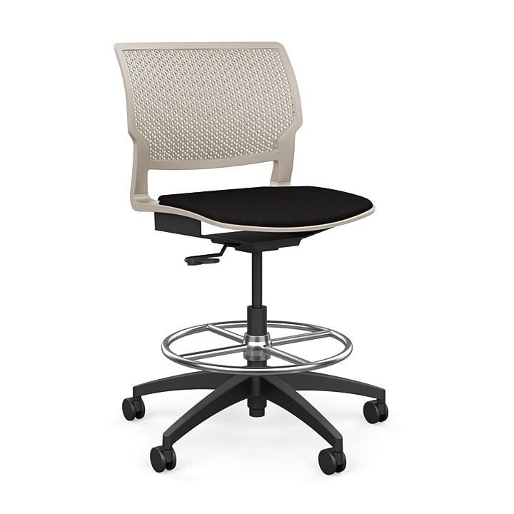 Orbix Task Stool Upholstered Seat Stools SitOnIt Plastic Color Latte Fabric Color Peppercorn 