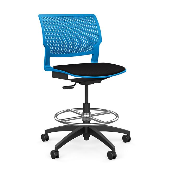 Orbix Task Stool Upholstered Seat Stools SitOnIt Plastic Color Pacific Fabric Color Peppercorn 