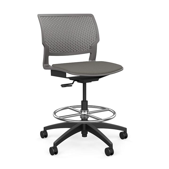 Orbix Task Stool Upholstered Seat Stools SitOnIt Plastic Color Slate Fabric Color Caraway 