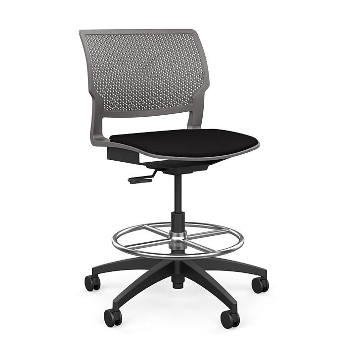 Orbix Task Stool Upholstered Seat Stools SitOnIt Plastic Color Slate Fabric Color Peppercorn 
