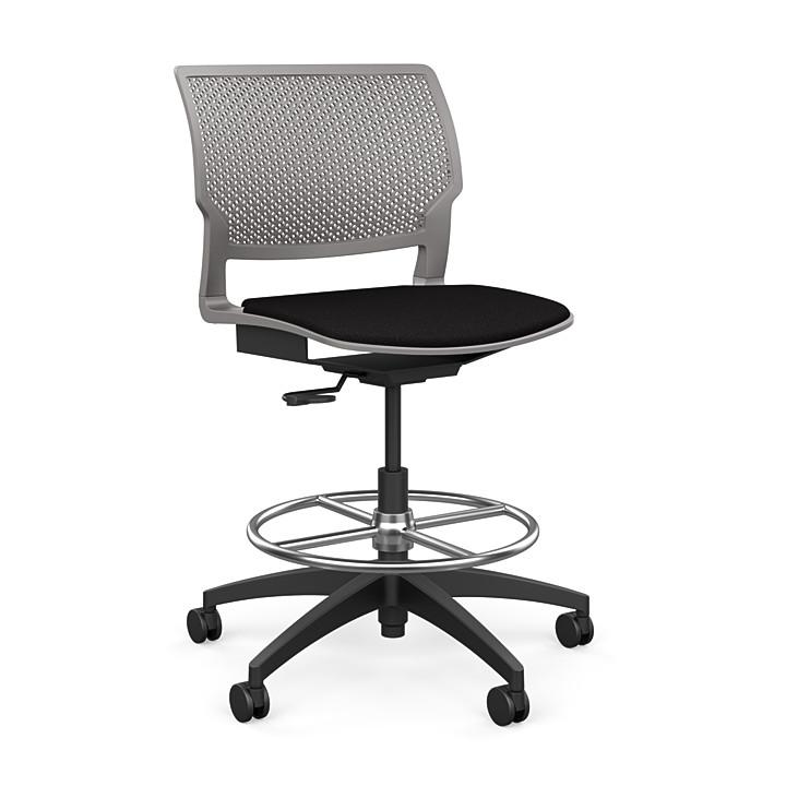 Orbix Task Stool Upholstered Seat Stools SitOnIt Plastic Color Sterling Fabric Color Peppercorn 