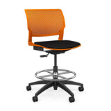 Orbix Task Stool Upholstered Seat Stools SitOnIt Plastic Color Tangerine Fabric Color Peppercorn 