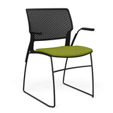 Orbix Wire Rod Chair Upholstered Seat Fixed Arm Guest Chair, Cafe Chair, Stack Chair SitOnIt Frame Color Black Plastic Color Black Fabric Color Apple