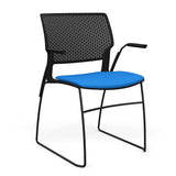 Orbix Wire Rod Chair Upholstered Seat Fixed Arm Guest Chair, Cafe Chair, Stack Chair SitOnIt Frame Color Black Plastic Color Black Fabric Color Electric Blue