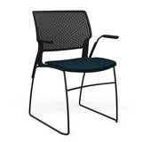 Orbix Wire Rod Chair Upholstered Seat Fixed Arm Guest Chair, Cafe Chair, Stack Chair SitOnIt Frame Color Black Plastic Color Black Fabric Color Navy
