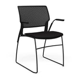 Orbix Wire Rod Chair Upholstered Seat Fixed Arm Guest Chair, Cafe Chair, Stack Chair SitOnIt Frame Color Black Plastic Color Black Fabric Color Peppercorn