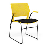 Orbix Wire Rod Chair Upholstered Seat Fixed Arm Guest Chair, Cafe Chair, Stack Chair SitOnIt Frame Color Black Plastic Color Lemon Fabric Color Peppercorn