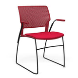 Orbix Wire Rod Chair Upholstered Seat Fixed Arm Guest Chair, Cafe Chair, Stack Chair SitOnIt Frame Color Black Plastic Color Red Fabric Color Fire