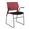 Orbix Wire Rod Chair Upholstered Seat Fixed Arm Guest Chair, Cafe Chair, Stack Chair SitOnIt Frame Color Black Plastic Color Red Fabric Color Peppercorn
