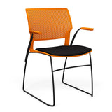 Orbix Wire Rod Chair Upholstered Seat Fixed Arm Guest Chair, Cafe Chair, Stack Chair SitOnIt Frame Color Black Plastic Color Tangerine Fabric Color Peppercorn