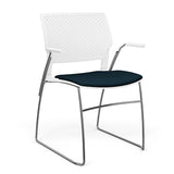 Orbix Wire Rod Chair Upholstered Seat Fixed Arm Guest Chair, Cafe Chair, Stack Chair SitOnIt Frame Color Chrome Plastic Color Arctic Fabric Color Navy