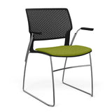 Orbix Wire Rod Chair Upholstered Seat Fixed Arm Guest Chair, Cafe Chair, Stack Chair SitOnIt Frame Color Chrome Plastic Color Black Fabric Color Apple