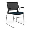 Orbix Wire Rod Chair Upholstered Seat Fixed Arm Guest Chair, Cafe Chair, Stack Chair SitOnIt Frame Color Chrome Plastic Color Black Fabric Color Navy