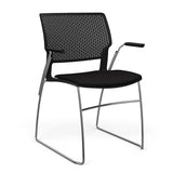 Orbix Wire Rod Chair Upholstered Seat Fixed Arm Guest Chair, Cafe Chair, Stack Chair SitOnIt Frame Color Chrome Plastic Color Black Fabric Color Peppercorn