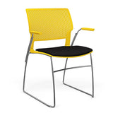 Orbix Wire Rod Chair Upholstered Seat Fixed Arm Guest Chair, Cafe Chair, Stack Chair SitOnIt Frame Color Chrome Plastic Color Lemon Fabric Color Peppercorn