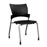 Relay Four Leg Chair Guest Chair, Cafe Chair, Stack Chair, Classroom Chairs SitOnIt Black Plastic Silver Frame Armless