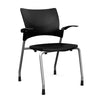 Relay Four Leg Chair Guest Chair, Cafe Chair, Stack Chair, Classroom Chairs SitOnIt Black Plastic Silver Frame Fixed Arms