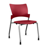 Relay Four Leg Chair Guest Chair, Cafe Chair, Stack Chair, Classroom Chairs SitOnIt Red Plastic Silver Frame Armless