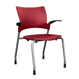 Relay Four Leg Chair Guest Chair, Cafe Chair, Stack Chair, Classroom Chairs SitOnIt Red Plastic Silver Frame Fixed Arms