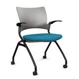 Relay Nester Chair - Black Frame, Fabric Seat Nesting Chairs SitOnIt Sterling Plastic Fabric Color Blue Skies Fixed Arms