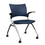 Relay Nester Chair Nesting Chairs SitOnIt Navy Plastic Silver Frame Fixed Arms