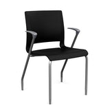 Rio 4 Leg Guest Chair Guest Chair, Stack Chair SitOnIt Black Plastic With Arms Silver Frame