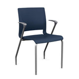 Rio 4 Leg Guest Chair Guest Chair, Stack Chair SitOnIt Navy Plastic With Arms Silver Frame