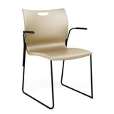 Rowdy Sledbase Stack Chair Guest Chair, Cafe Chair, Stack Chair SitOnIt Bisque Plastic Black Frame Fixed Arms