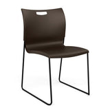 Rowdy Sledbase Stack Chair Guest Chair, Cafe Chair, Stack Chair SitOnIt Chocolate Plastic Black Frame Armless