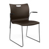 Rowdy Sledbase Stack Chair Guest Chair, Cafe Chair, Stack Chair SitOnIt Chocolate Plastic Frame Color Chrome Fixed Arms