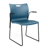 Rowdy Sledbase Stack Chair Guest Chair, Cafe Chair, Stack Chair SitOnIt Lagoon Plastic Black Frame Fixed Arms