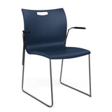 Rowdy Sledbase Stack Chair Guest Chair, Cafe Chair, Stack Chair SitOnIt Navy Plastic Frame Color Chrome Fixed Arms