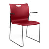 Rowdy Sledbase Stack Chair Guest Chair, Cafe Chair, Stack Chair SitOnIt Red Plastic Frame Color Chrome Fixed Arms