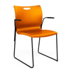 Rowdy Sledbase Stack Chair Guest Chair, Cafe Chair, Stack Chair SitOnIt Tangerine Plastic Black Frame Fixed Arms